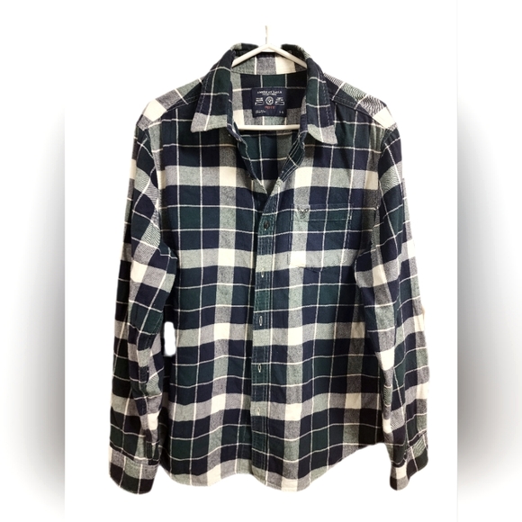 American eagle men’s plaid flannel button up shirt size small - Picture 2 of 9